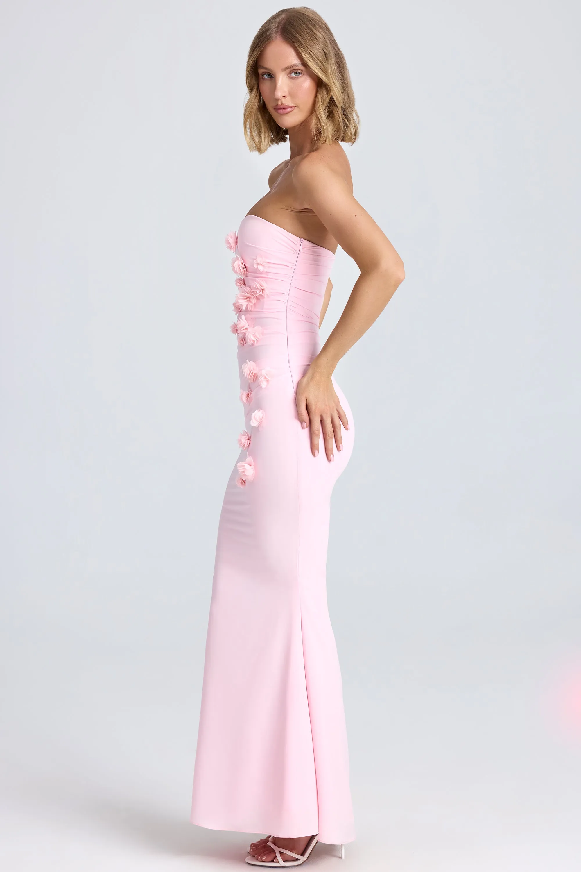 Draped Floral-Appliqu?? Maxi Dress in Blush Moon Beam