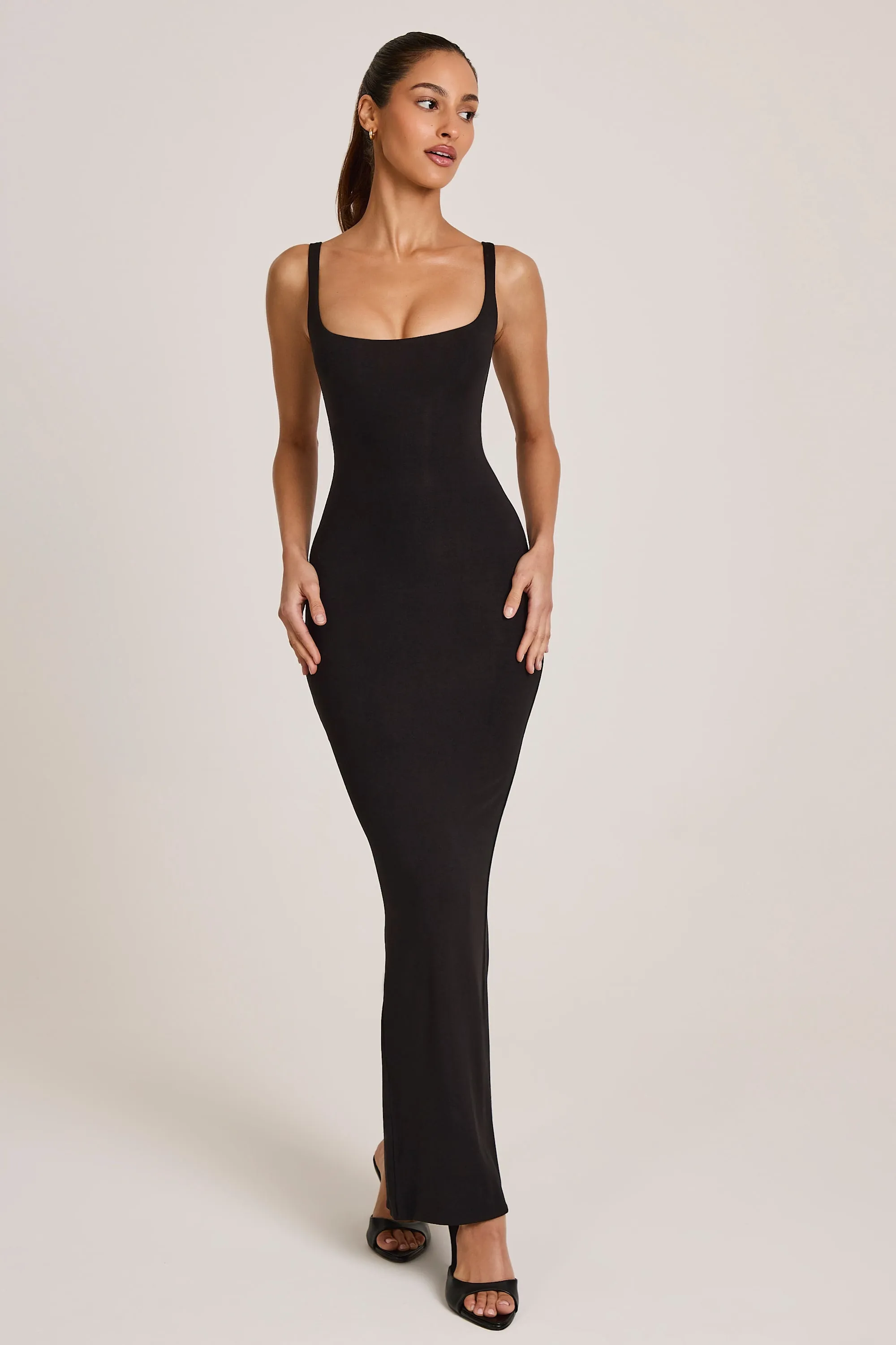 Organza Air Modal Scoop-Neck Maxi Dress in Black