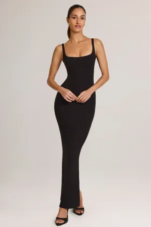 Modal Scoop-Neck Maxi Dress in Black Luxurious long dress