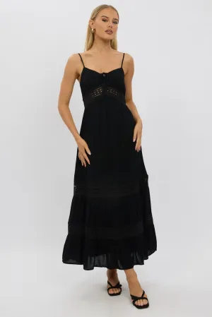 Black Maxi Dress Strappy Lace Trim Life Soft Plaza Glow