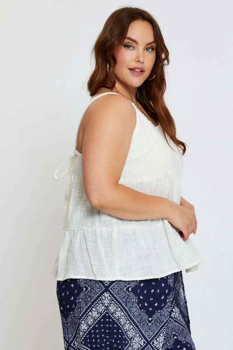 White Shell Top Sleeveless Tie Back Tie Graceful Design Easy Wear