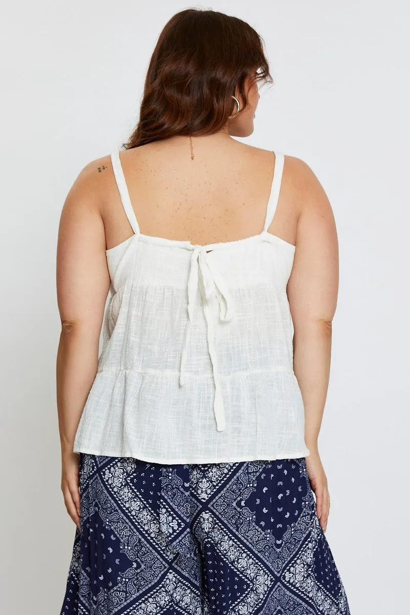 White Shell Top Sleeveless Tie Back Tie temperature regulation