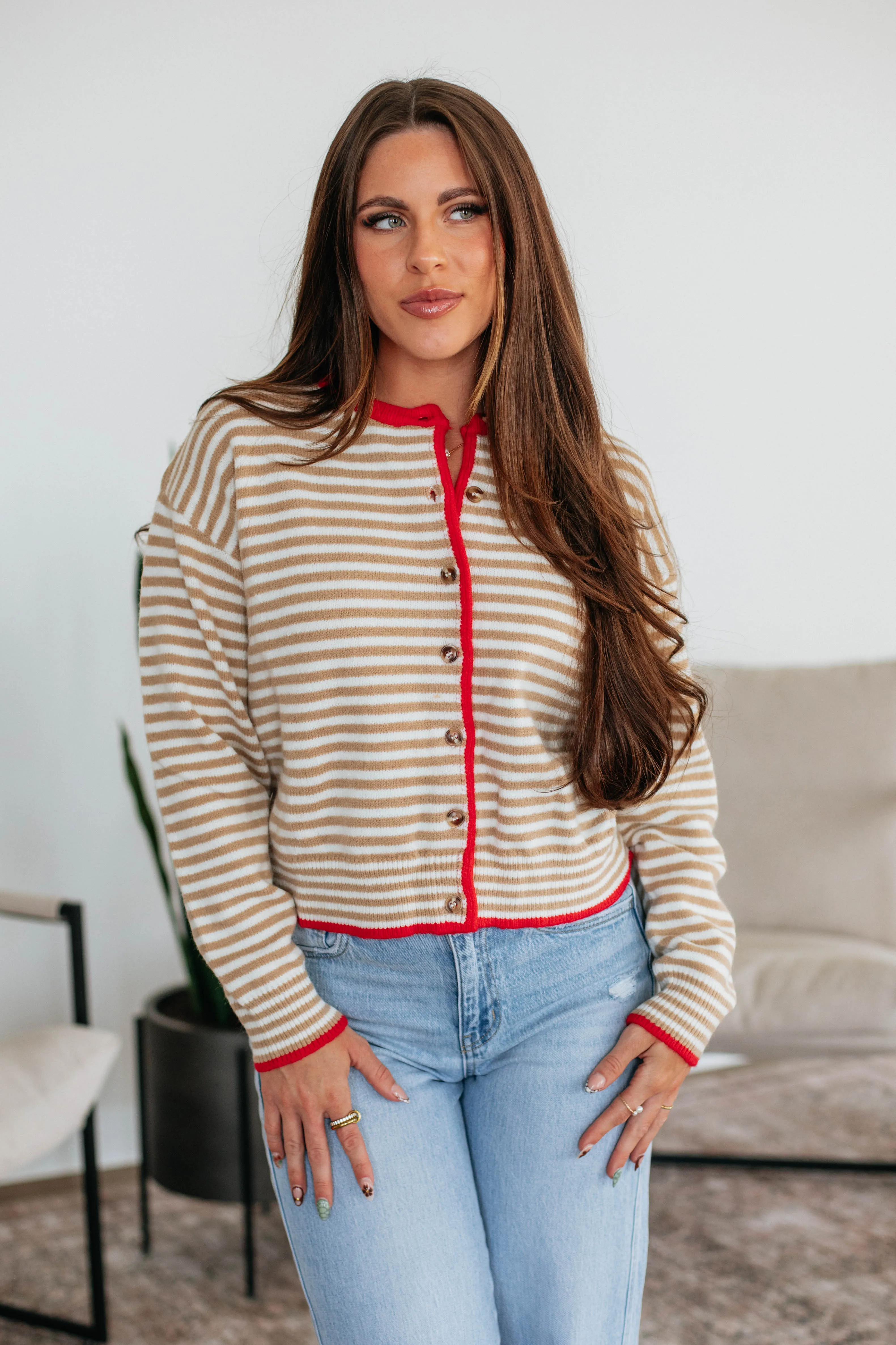 Amali Striped Cardigan Textured Weave