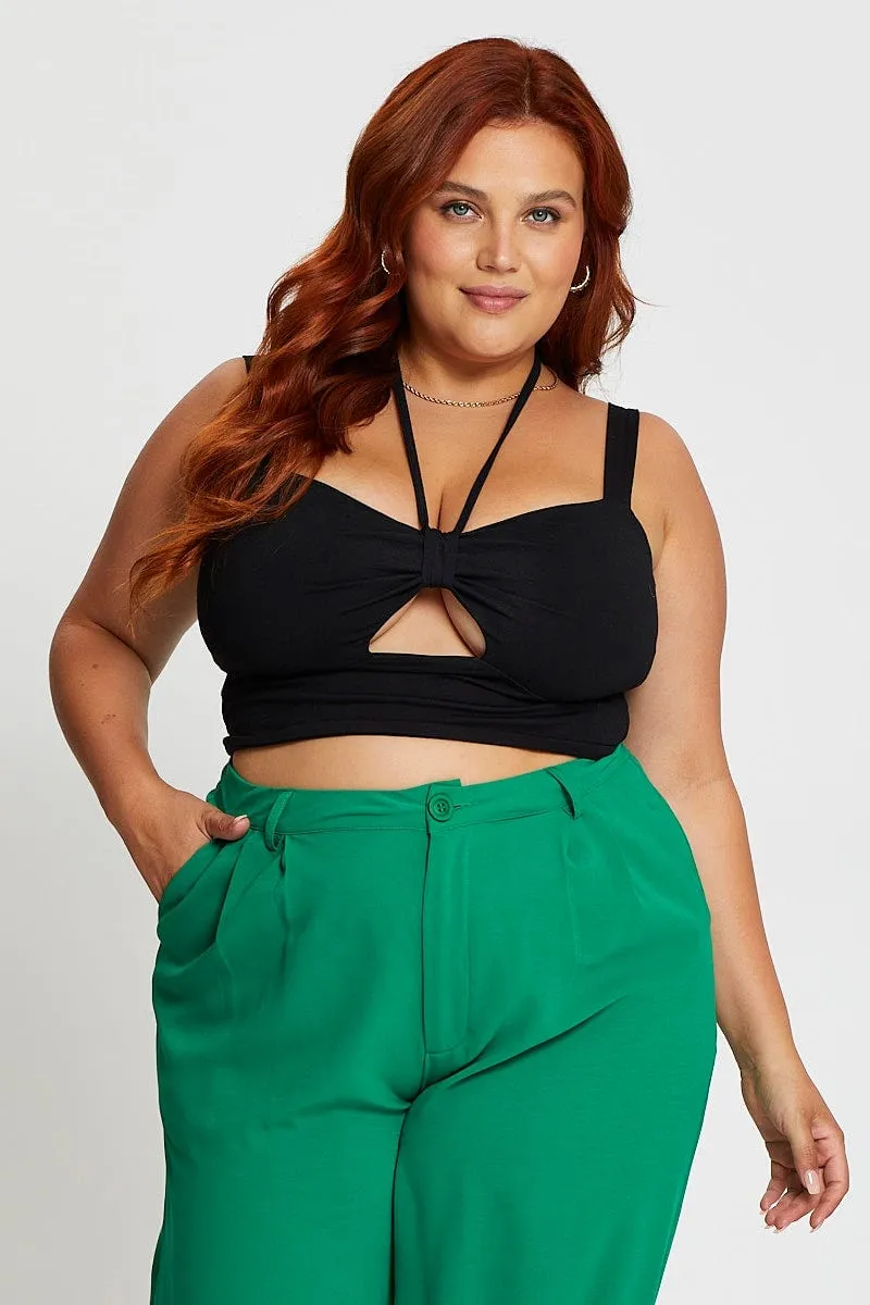 TaglessNeckline DurableSeams Black Tank Top Keyhole Halter Detail Sleeveless Cotton