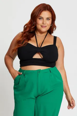 TaglessNeckline DurableSeams Black Tank Top Keyhole Halter Detail Sleeveless Cotton