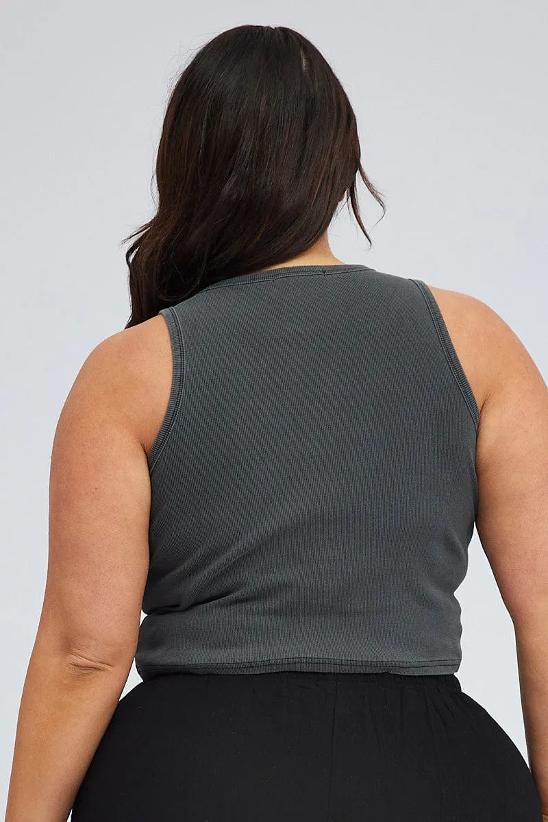 Black Tank Top Ribbed Racer Free Soul Graphic Easy Go