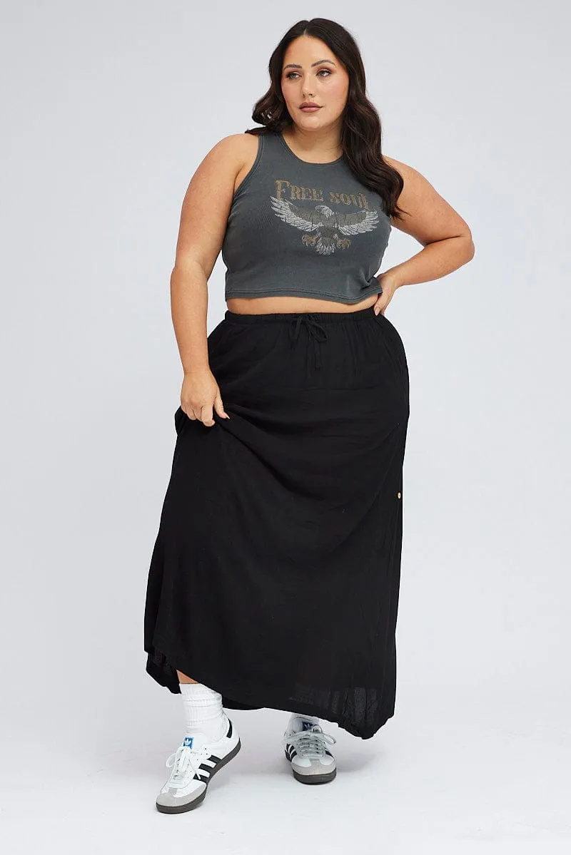 Black Tank Top Ribbed Racer Free Soul Graphic Fashion Forward Relaxed Fashion