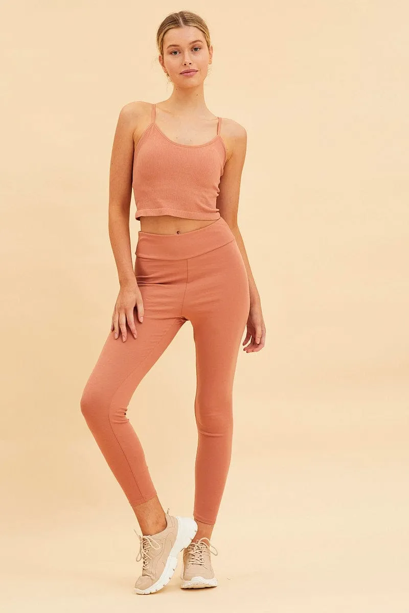 Tech Edge Casual Vibe Orange Seamless Singlet Top Scoop Neck Rib Crop
