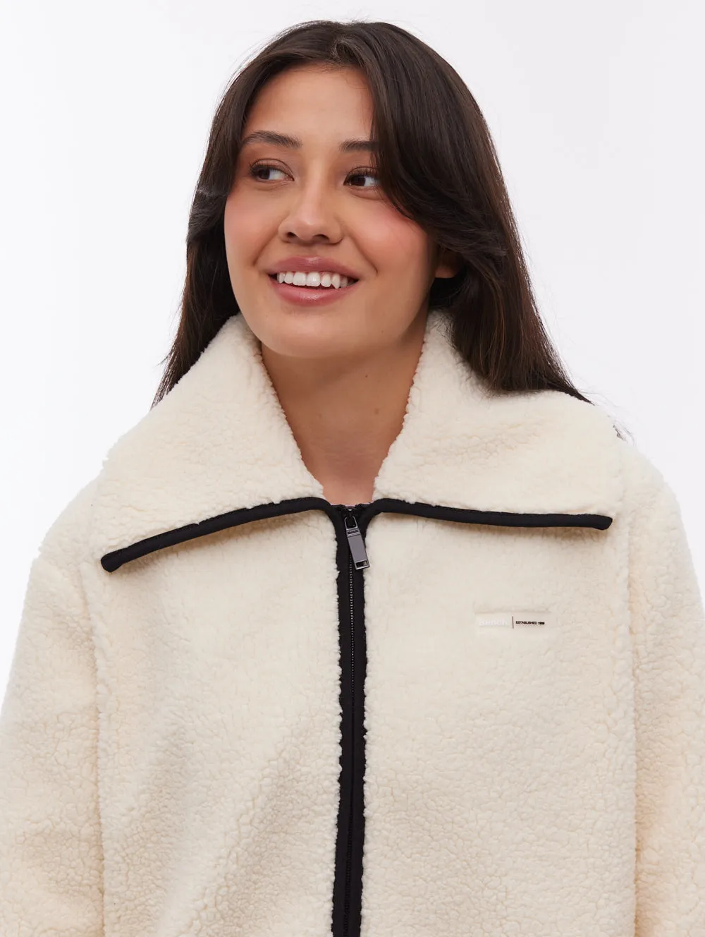 Riah Funnel-Neck Zip-Up - White LowMaintenanceFabric