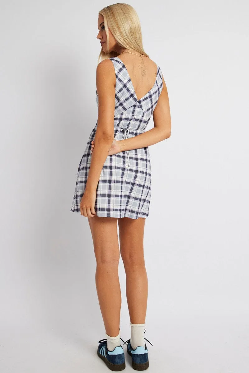 Cotton Glow Dense Fit Black Check A Line Dress Sleeveless