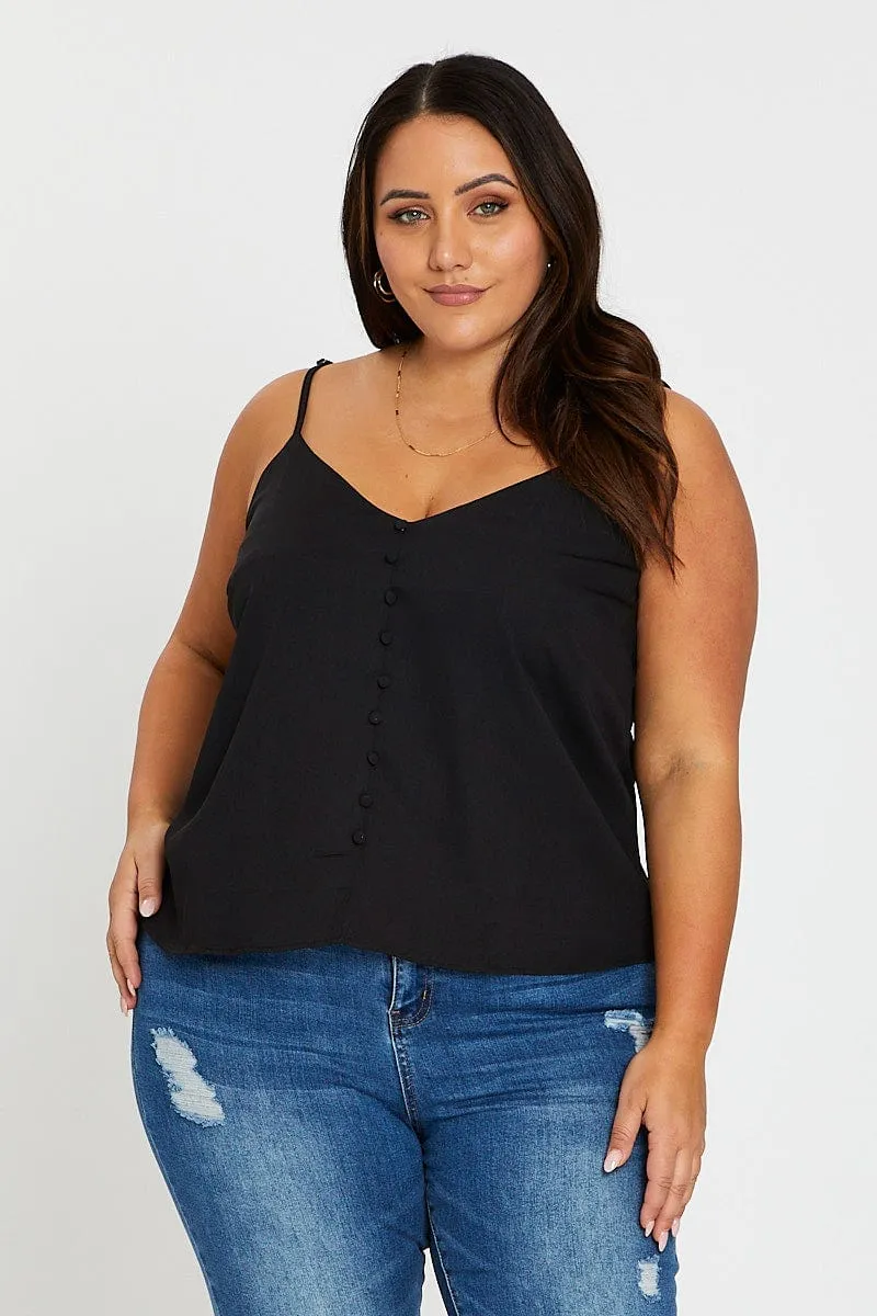 Chic Jacket Black Sleeveless Button Cami
