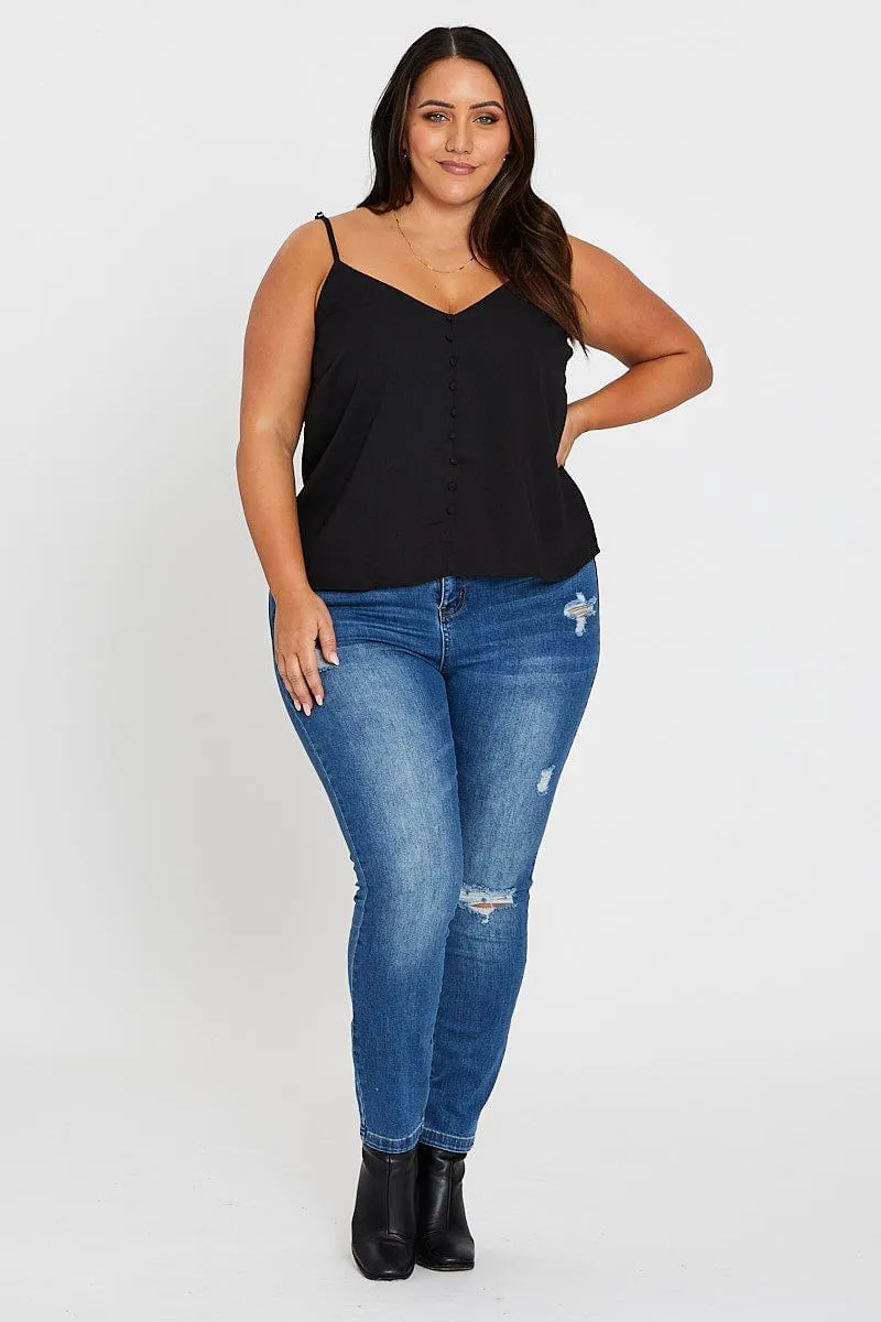 Black Sleeveless Button Cami SnagFree Fabric
