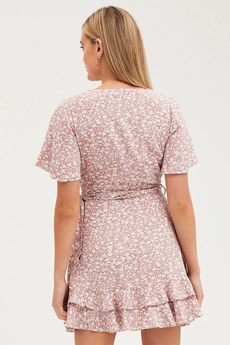 Business Attire Print Skater Dress Short Sleeve Mini