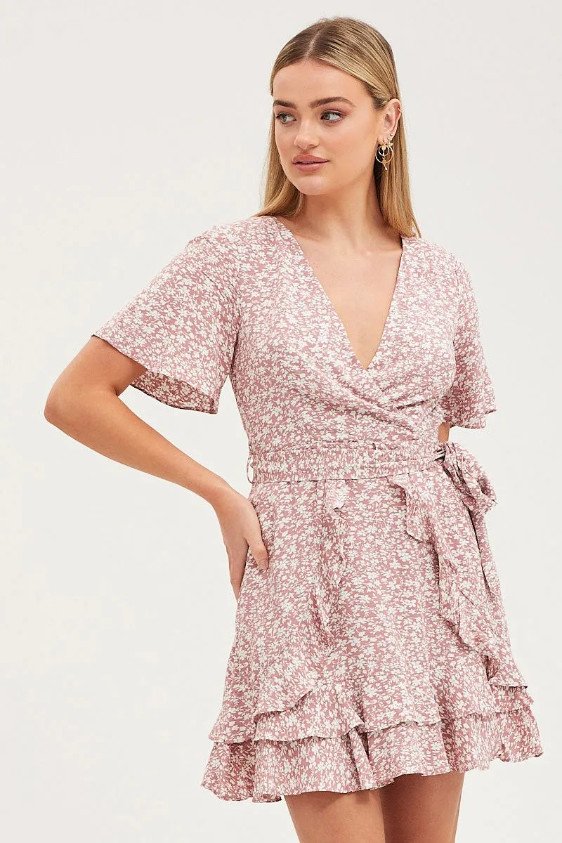 Print Skater Dress Short Sleeve Mini LayeredPaneling