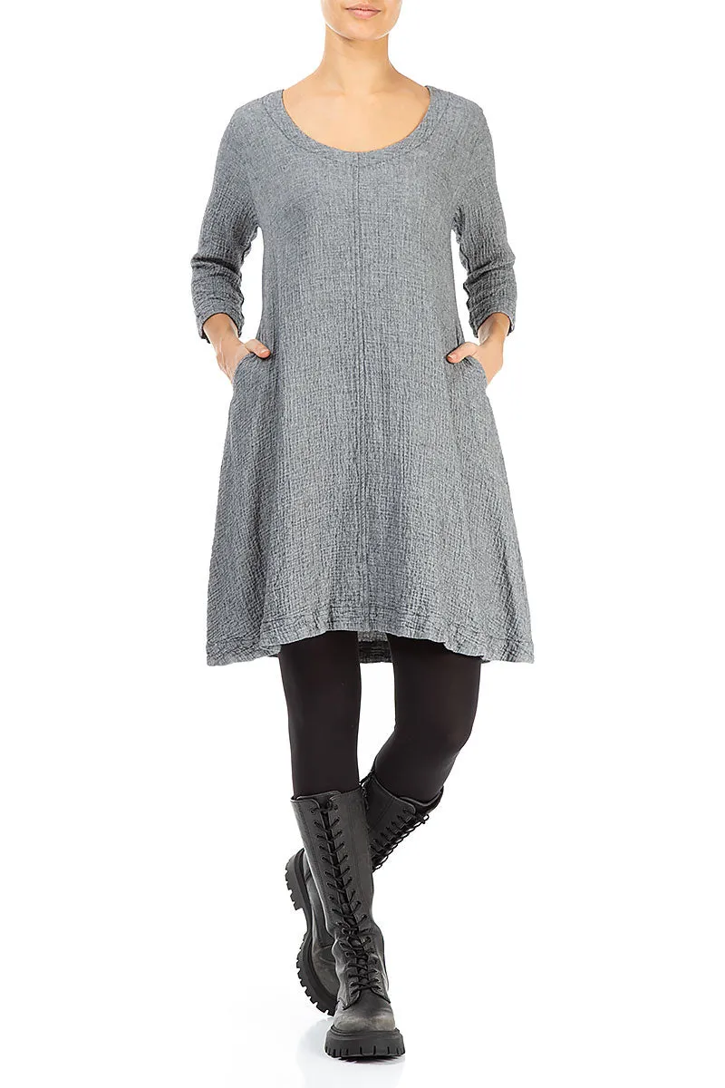 Grey Wool Midi Tunic Dress Cozy Pullover Fairy Core