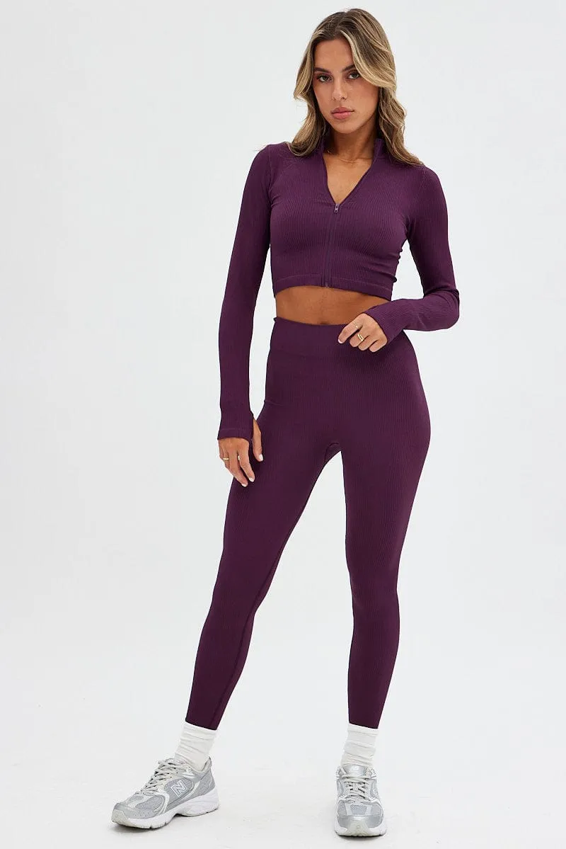 Purple Zip up Top Seamless Activewear SmoothEdgeTrim