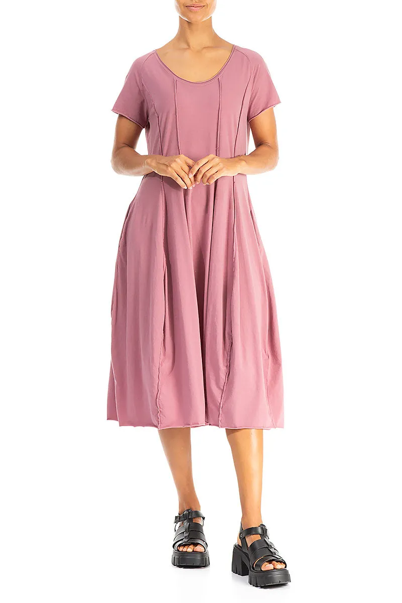 Story Glow FourWay Stretch Exposed Seams Mauve Taupe Cotton Dress
