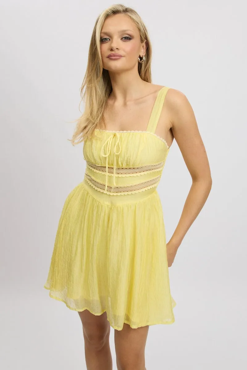 wrinkle free Comfortable party wear Yellow Fit And Flare Dress Mini