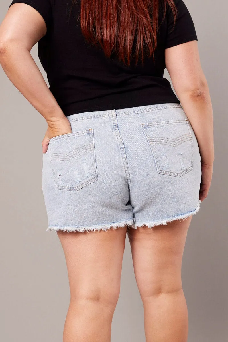 Blue Relaxed Shorts High Rise Creative Flow