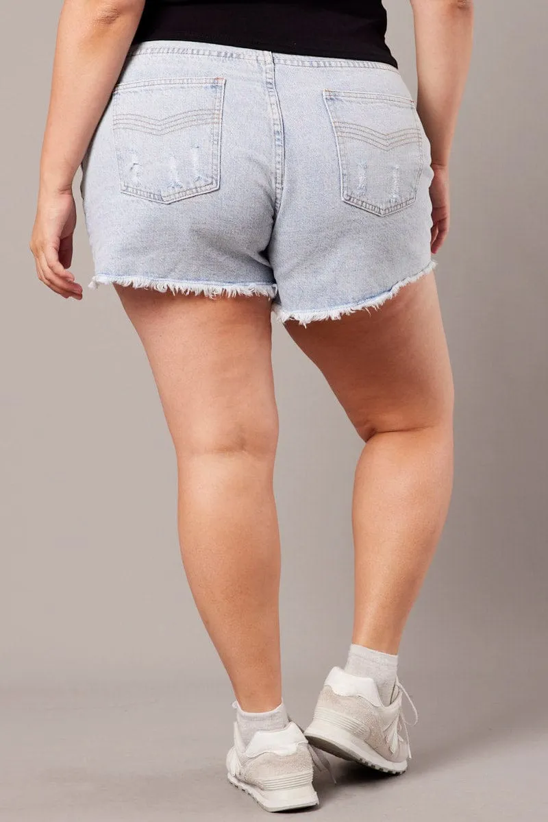 River Core Repair Fit Blue Relaxed Shorts High Rise