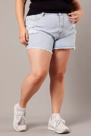 Timeless Look SweatWickingLining Blue Relaxed Shorts High Rise