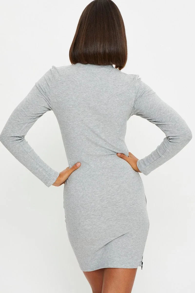 simple design Grey Side Zip Bodycon Ribbed Dress