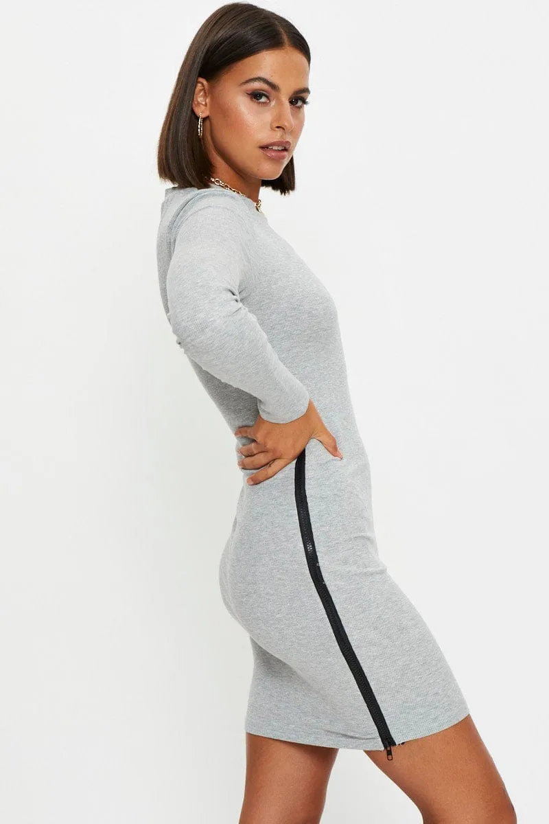 Forest Air Soft Socks Grey Side Zip Bodycon Ribbed Dress