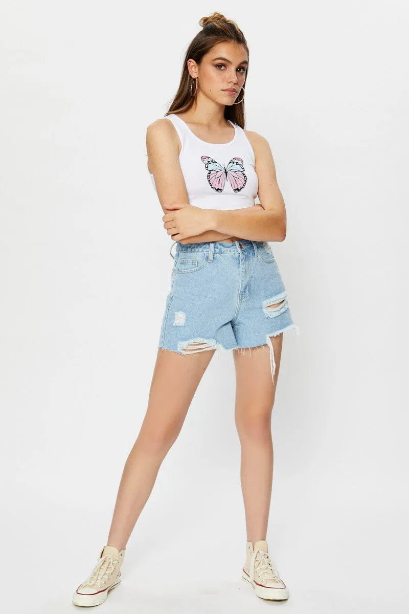 SustainableYarnBlend White Jersey Butterfly Graphic Print Tank Top