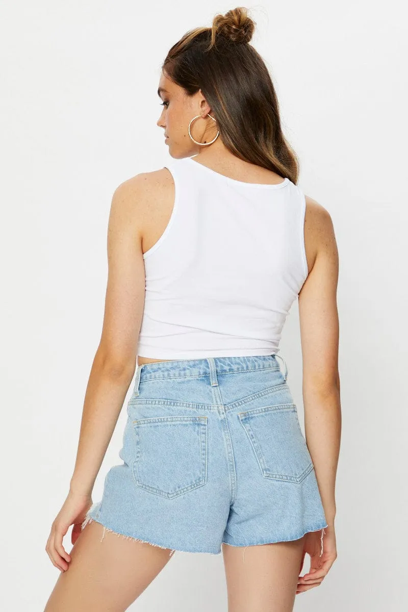 White Jersey Butterfly Graphic Print Tank Top MultiPocket