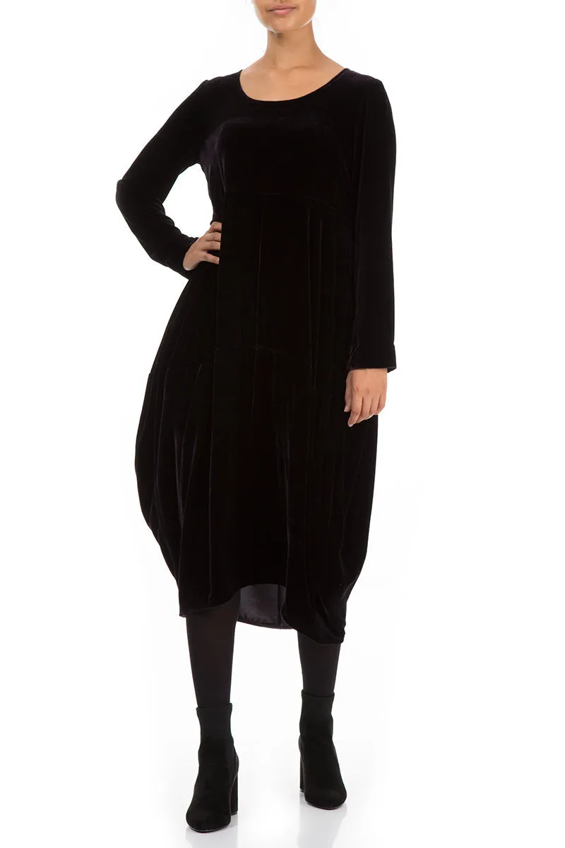 QuickDrying Fiber Balloon Black Silk Velvet Dress