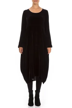 Balloon Black Silk Velvet Dress Light Sweatshirt Durable Stitching