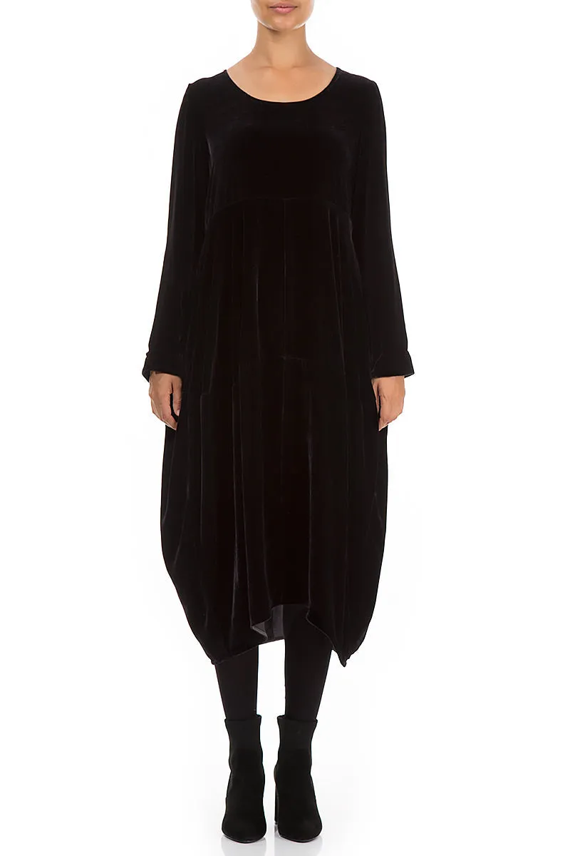 Balloon Black Silk Velvet Dress Light Sweatshirt Durable Stitching