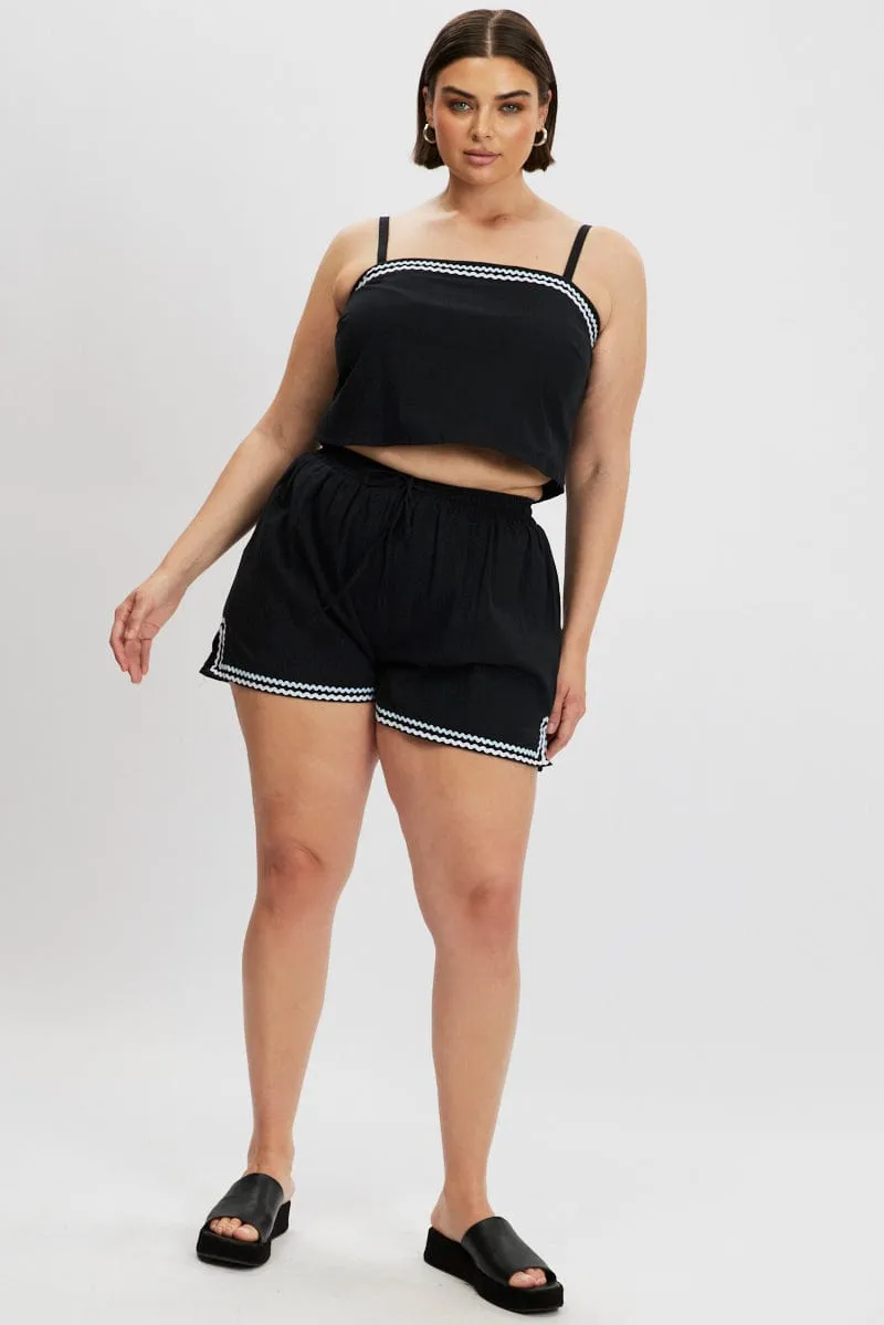 Black Cami Top Crop Ric Rac Trend Glow