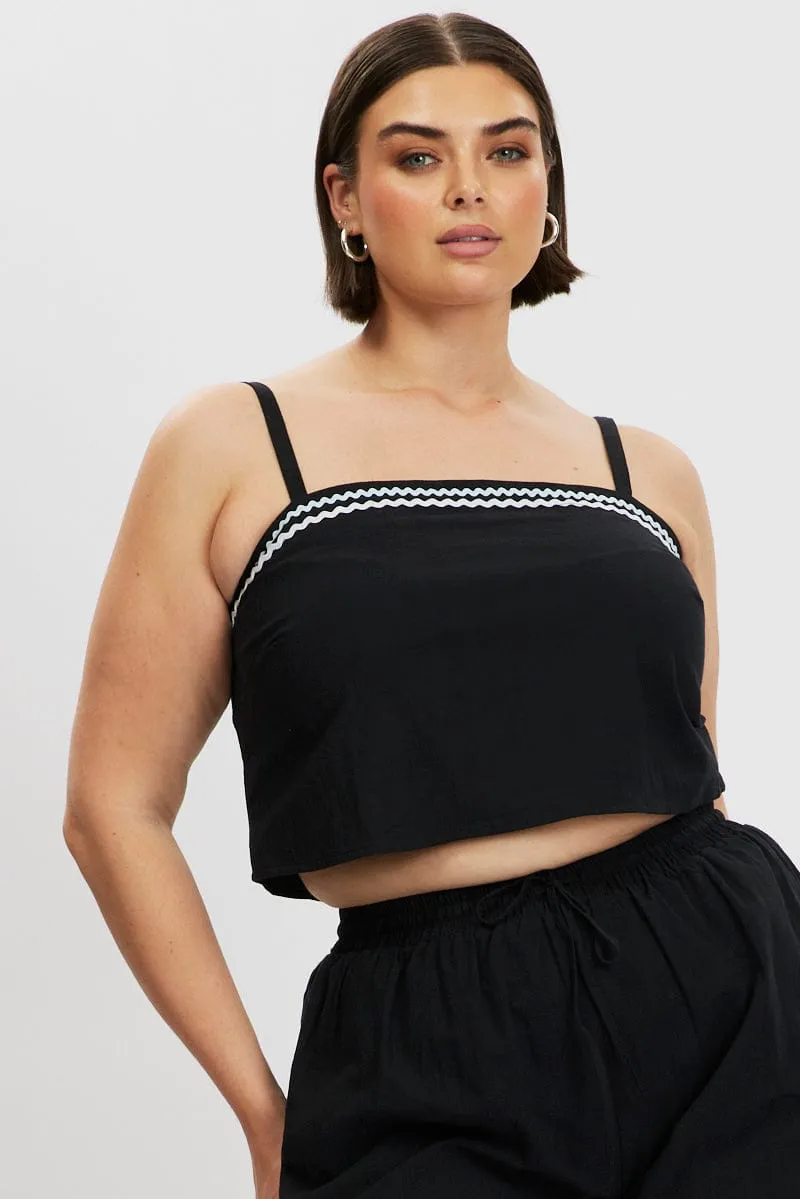 Eco Wear Black Cami Top Crop Ric Rac