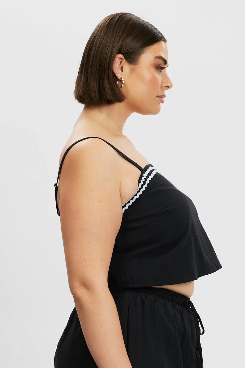 Adjustable Waistbands Sky Mood Black Cami Top Crop Ric Rac