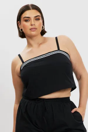 Model Edge Durable materials Black Cami Top Crop Ric Rac