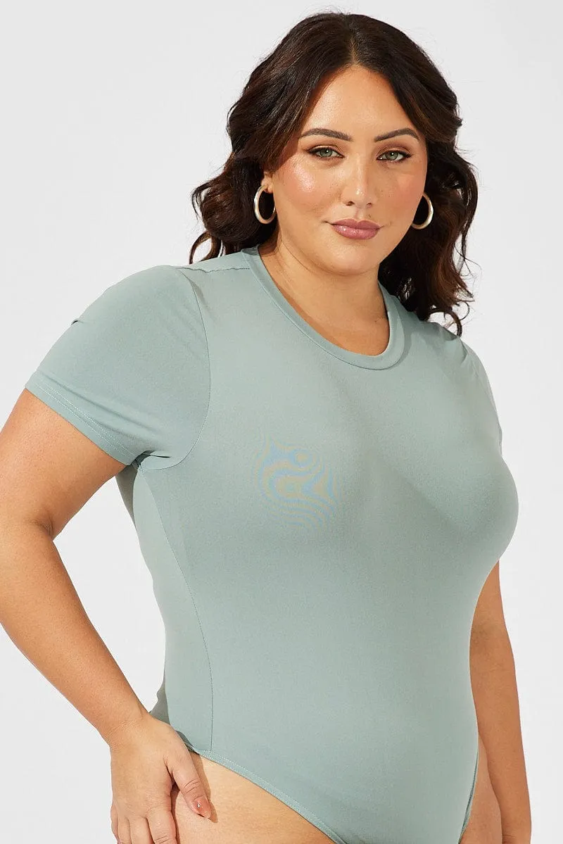 Green Bodysuit Short Sleeve Crew Neck Supersoft Gentle Power Road Look