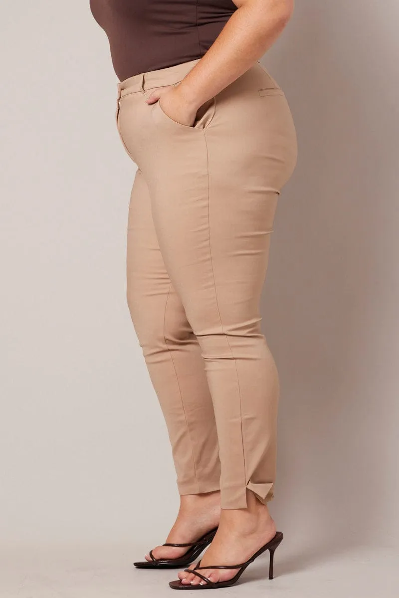 Brown Slim Pants Mid Rise Workwear Easy Match Flexible Seam