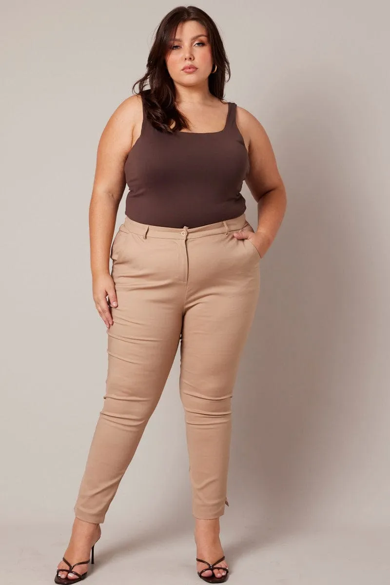 Move Comfort Brown Slim Pants Mid Rise Workwear