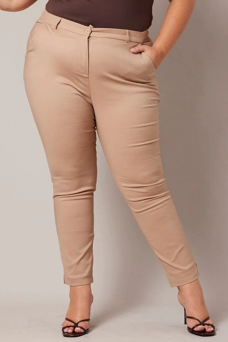 Minimal Vibe Cuffed hem Brown Slim Pants Mid Rise Workwear