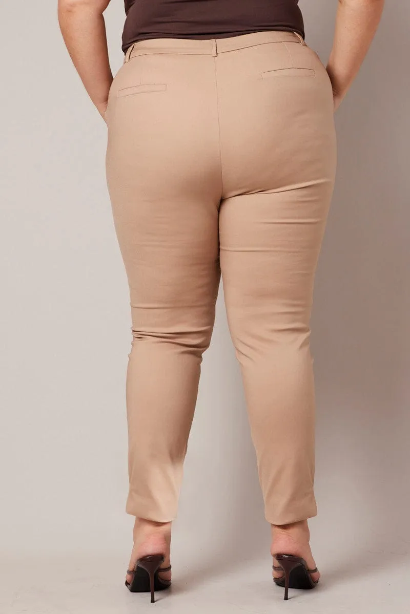 Brown Slim Pants Mid Rise Workwear Layering Comfort Adaptable Fit