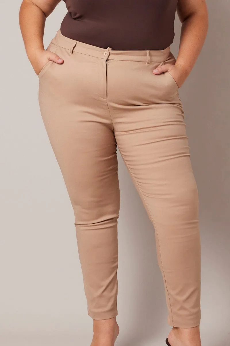 Core Flex Brown Slim Pants Mid Rise Workwear