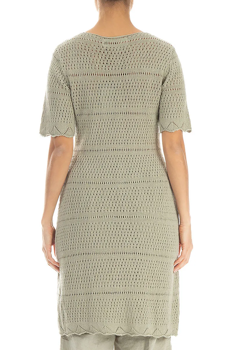 Silk Glow Flexible Joints Knitted Laurel Green Linen Tunic Dress
