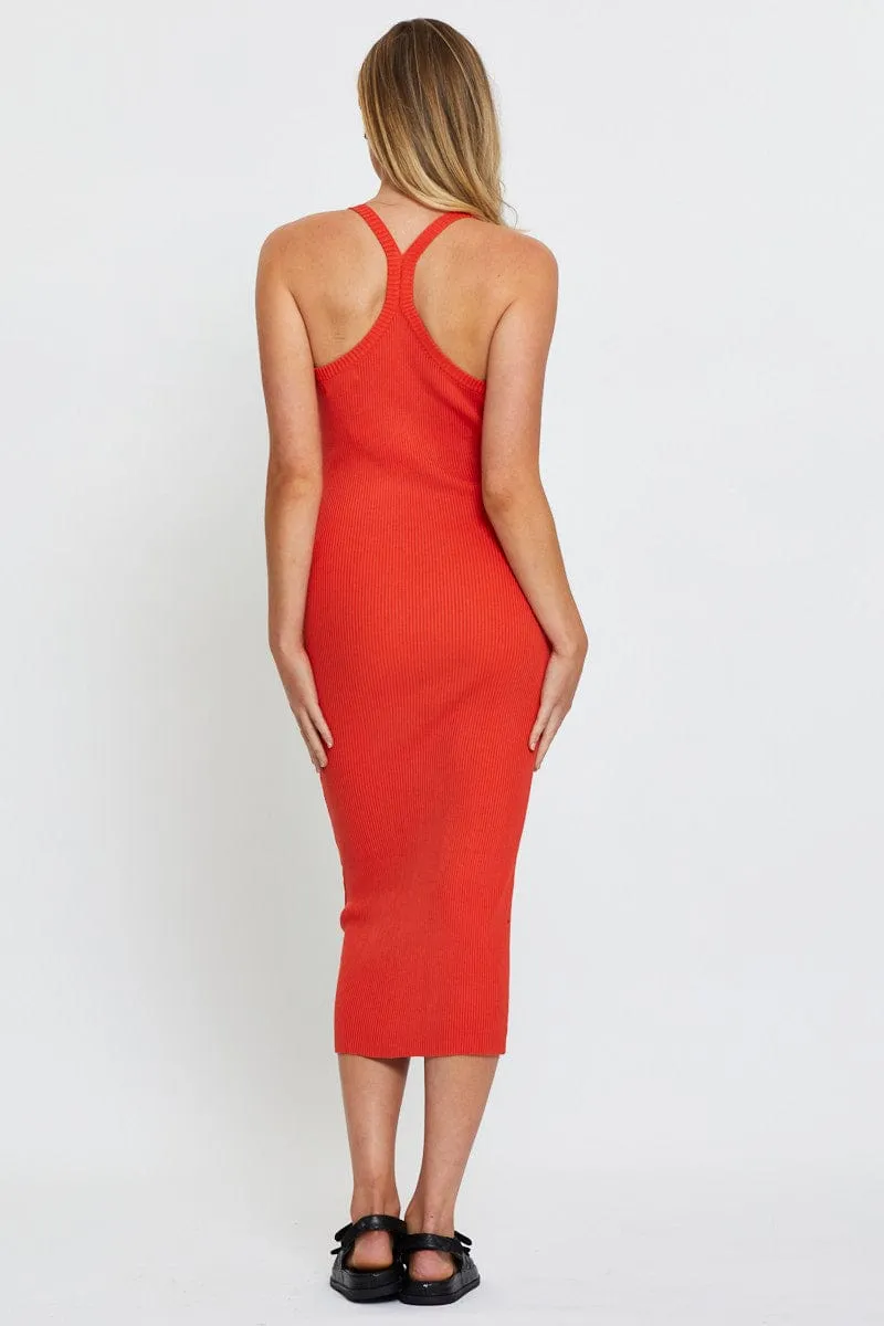 Red Knit Dress Midi Modern Cut