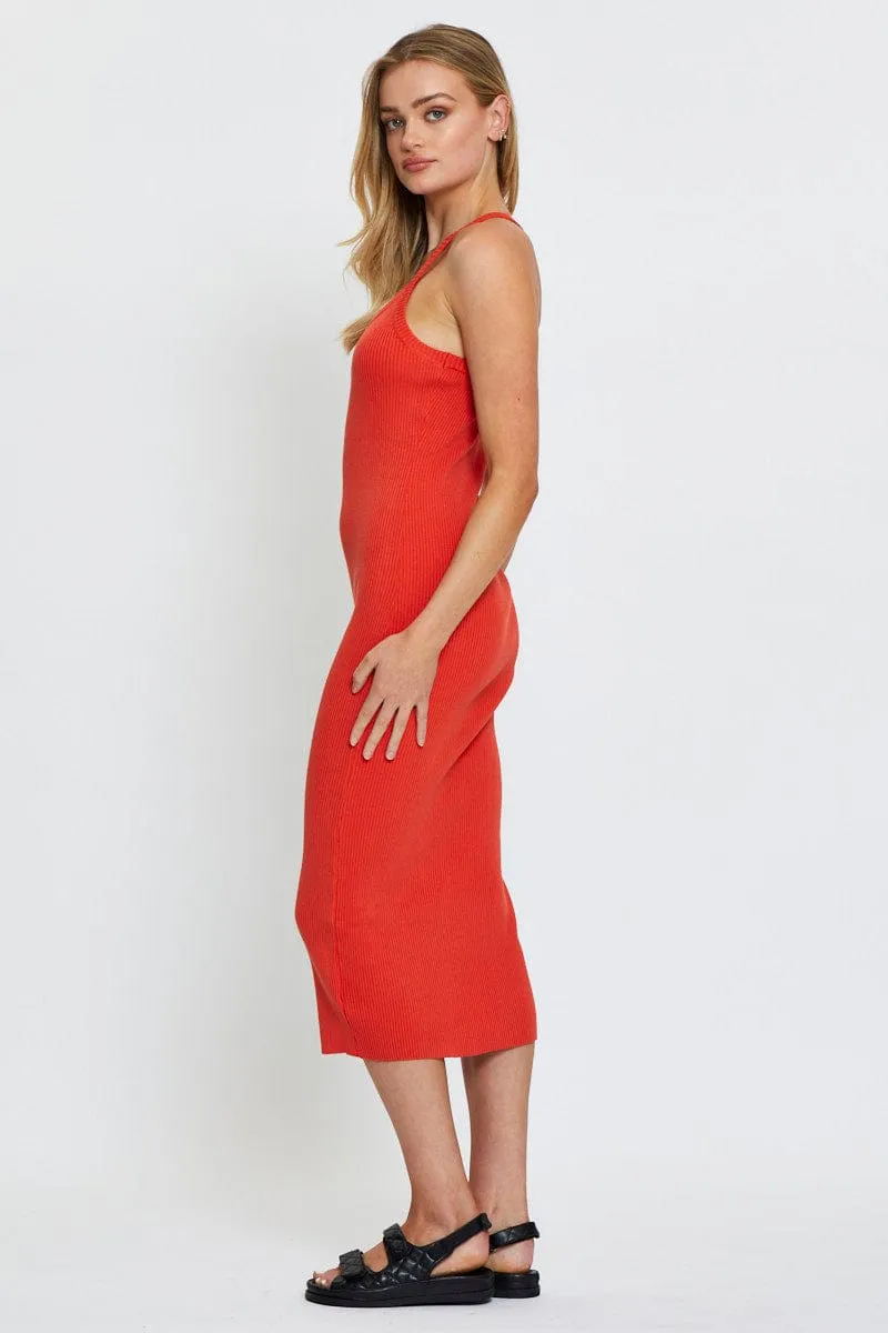 Red Knit Dress Midi Flex Fit Travel Vibe