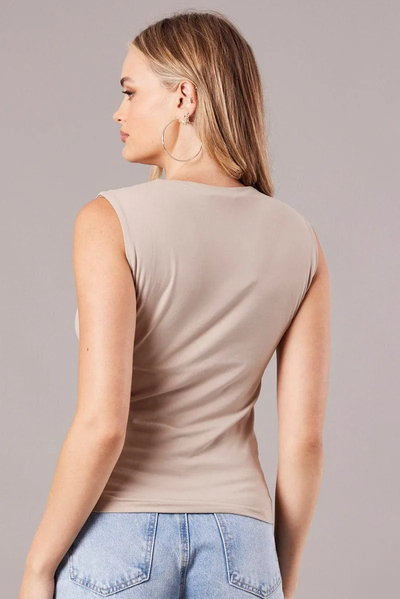 Timeless Look LightweightWeave Beige Scoop Neck Tank Sleeveless