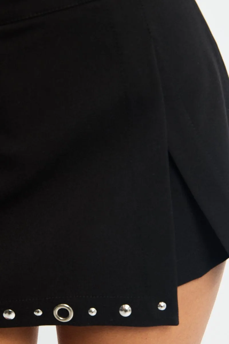Functional Fashion Subtle Mood Black Mini Skort Skirt Mid Waisted Studded Detail Lined