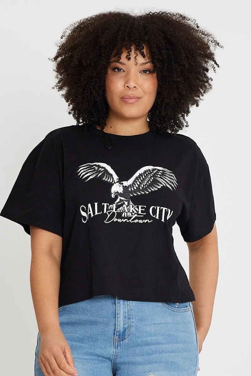 Black Short Sleeve Semi Crop Salt Lake T-shirt Regular fit normality