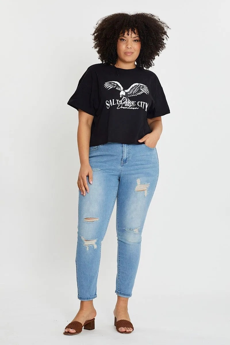 Fresh and Cool Black Short Sleeve Semi Crop Salt Lake T-shirt