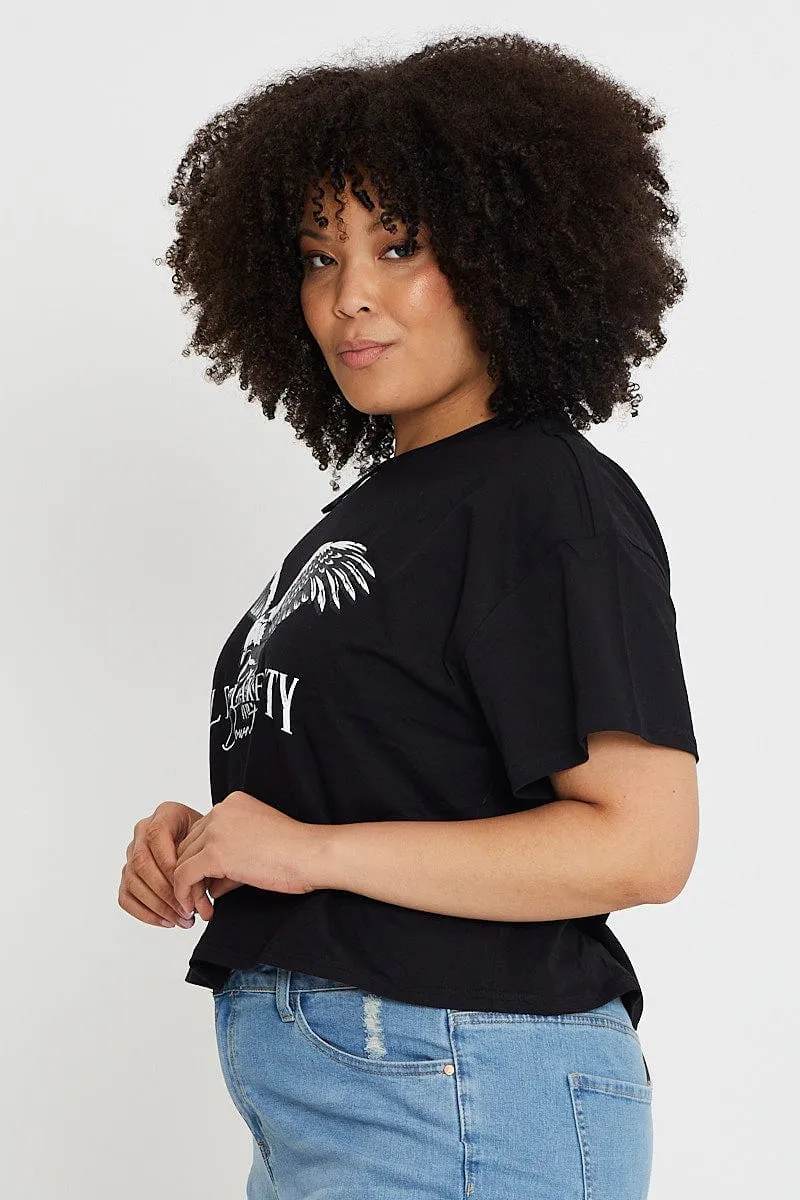 Black Short Sleeve Semi Crop Salt Lake T-shirt Relaxed Comfort Fit Weekend Outfit